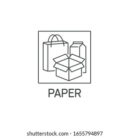Vector logo, badge and icon for paper waste. Biodegradable product sign design. Symbol of sorting garbages