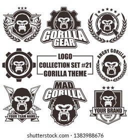Vector logo, badge, symbol, icon bundle set with gorilla theme