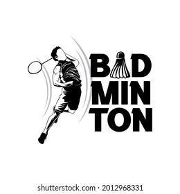 vector logo badminton player in black white