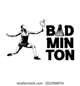 reproductor de badminton con logotipo vectorial en blanco negro