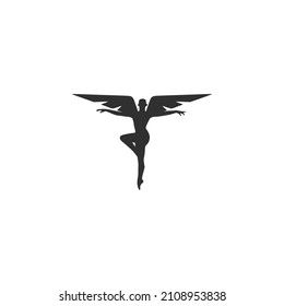 Vector Logo Ballet Dancer With Wings on White Background