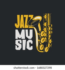 Logo vectorial, o banner para una música jazz con saxofón y letras decorativas. Adecuado para volante, invitación, póster, portada, icono, elemento de diseño, publicidad, t diseño de pantalones