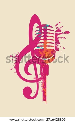 Vector logo, or banner for a music with vocal microphone and treble clef . Suitable for flyer, invitation, poster, cover, icon, vocal school, advertising, music festival. No ai