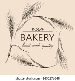 Vector logo and banner template with hand drawn wheat. Perfect for design in vintage style.