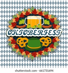 Vector logo for bar banner oktoberfest pub during the festival beer mug glass with foam filled to the brim octoberfest pubs. Oktoberfest Bavarian pattern Germany flag celebration holiday oktoberfests.