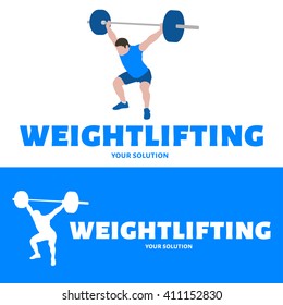 Vector logo barbell. Weightlifter raises the bar