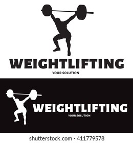 Vector logo barbell. Weightlifter raises the bar