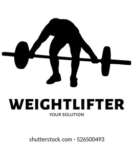 Vector logo barbell. Weightlifter raises the bar.