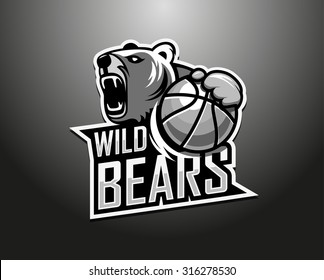Vector logo logo for a basketball team. Black wild bear vector logo