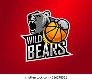 Vector Logo Logo For A Basketball Team. Grey Wild Bear Vector Logo