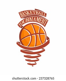 Vector logo for a basketball tournament, consisting of an orange basketball ball in a spiral ribbon on a white background