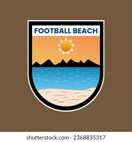 vector logo of a beach soccer club with a beautiful sunset view
