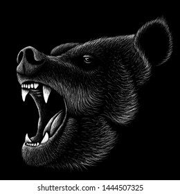 The Vector logo bear for T-shirt design or outwear print .  Hunting style bear background. This drawing would be nice to make on the black fabric or canvas.