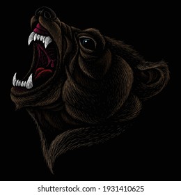 The Vector logo bear for T-shirt design or outwear.  Hunting style bear background. This drawing would be nice to make on the black fabric or canvas.