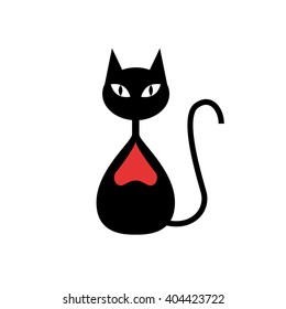 Vector logo beautiful cat with red heart