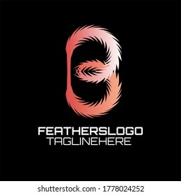 Logo vector para aves y educación con la ilustración de las iniciales "pájaro pluma" fondo oscuro