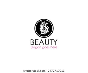 Vector Logo Beauty salon Hair salon Cosmetic Female Face Black and White Silhouette Outline