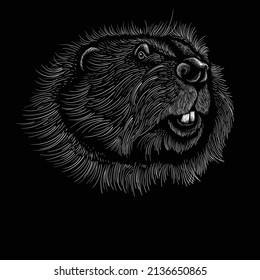 The Vector logo beaver for T-shirt print  design or outwear.  Hunting style beaver background. This drawing would be nice to make on the black fabric or canvas.