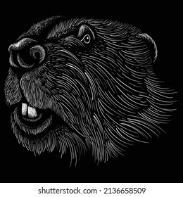 The Vector logo beaver for T-shirt print  design or outwear.  Hunting style beaver background. This drawing would be nice to make on the black fabric or canvas.