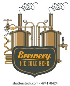 vector logo for beer brewery with barrels in retro style