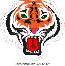 The Vector logo Bengal or African tiger for T-shirt design or outwear.  Hunting style background. International tiger day.