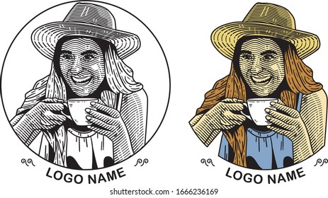 Negocio de bebidas con logotipo vectorial.  Logo de ilustración retro en estilo grabado.