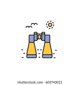 Vector logo with binoculars isolated on white. Design concept for eco tourism in flat style