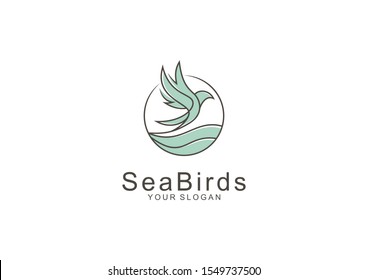 Vector logo of a bird line flying over the sea