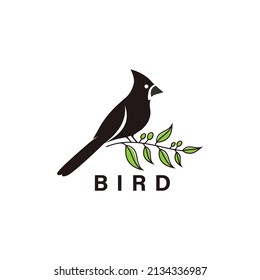 Logotipo vectorial silueta de pájaro perfilada en planta silvestre, hermosa ilustración, elemento perfecto