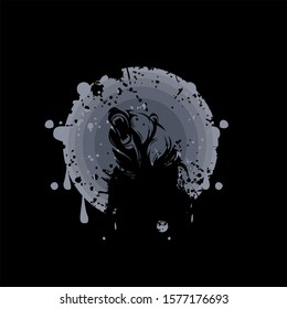 vector logo black grizzly bear silhouette with circle moon gradation and splash effect scratch.roaring bear. logo, icon, template background