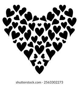 Vector logo of black heart made from many smaller hearts. Сoncept of love
