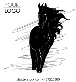 Vector logo black Horse racing with mane on scribble abstract background