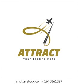 Vector logo of a black jet plane taking off for attraction