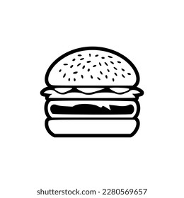 Vector logo in black and white, depicts a burger.