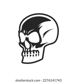 Logo vector de un cráneo blanco y negro.