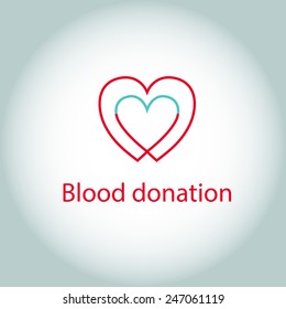 Vector logo "blood donation". Two hearts as communicating vessels. Save a life