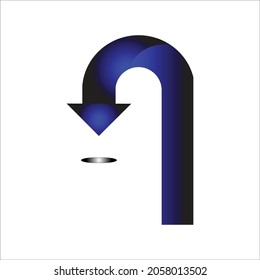 Vector logo in blue with black gradation for sign down, turn around, turn left and for web design