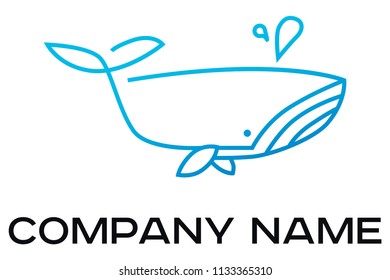 Vector logo of blue whale drawn with simple lines 