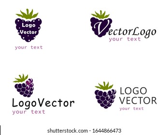 Vector logo with blueberries. On white background.Flat blueberry icon, web logo, design, packaging.