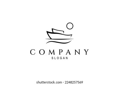Vector logo of boat in sea with sun in abstract design style