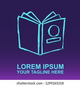 Vector Logo of Book on Gradient Color Background Violet and Pink. Illustration for Print.