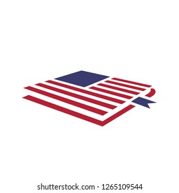 Vector logo of a book with United States of America flag pattern or texture on it