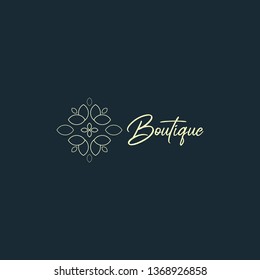vector logo, boutique. with abstract and elegant flower shapes, attractive, modern, minimalist, simple
