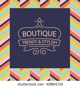 Vector Logo For Boutique Clothing, Accessories, Jewelry And Ornaments. Trendy And Stylish. Vintage. The Premium Segment. Identification Elements: Logo, Background, Colors, Decorative Ribbon.