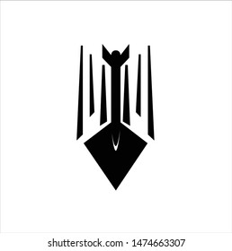vector logo of bow and arrow in black archery target and spear aiming of hunting sport