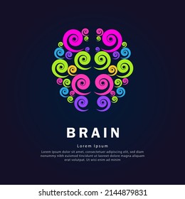 Vector logo brain color silhouette on a dark background. Vector illustration- EPS 10