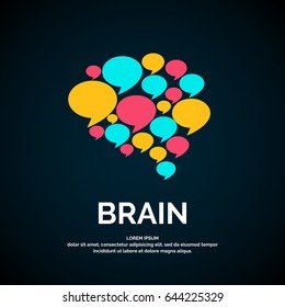 Vector logo brain color silhouette on a dark background.