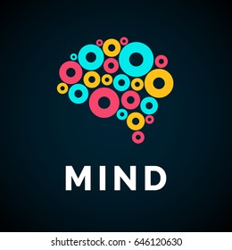 Vector logo brain color silhouette on a dark background.