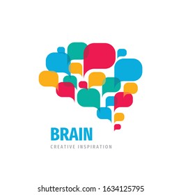 Vector Logo Brain Creative Inspiration Design. Intellect Mind Sign. Speech Bubbles. Brainstorm Communication. 