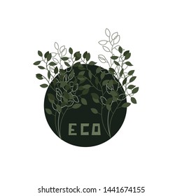 Vector logo of the branches and contour branches with the inscription - Eco. on a white background.